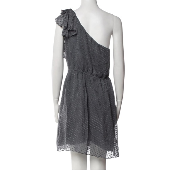 REBECCA TAYLOR Silk One-Shoulder Ruffle Waterfall Dress in Grey Size M/8 -- WOW! - Picture 5 of 7